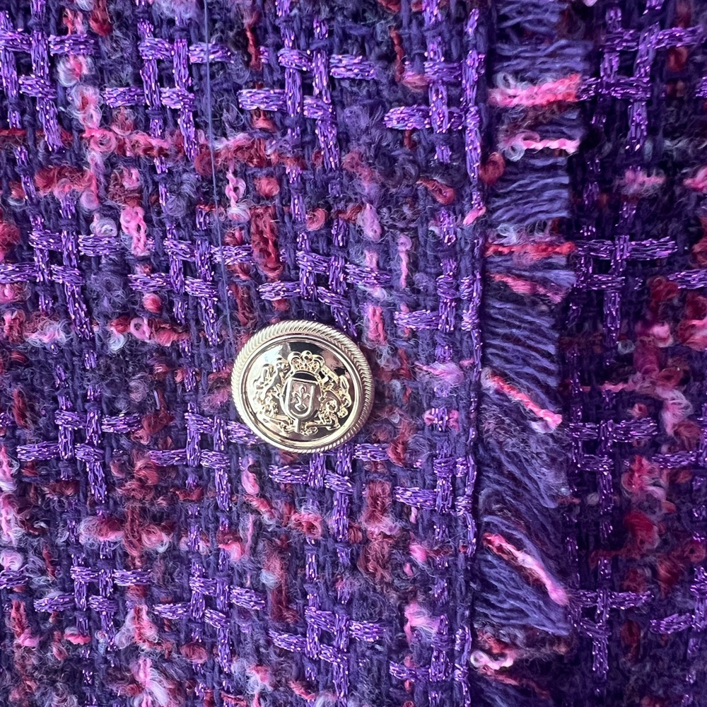 Chico’s Size 3 (XL) Purple Tweed Fringe Jacket NWT - Picture 5 of 6